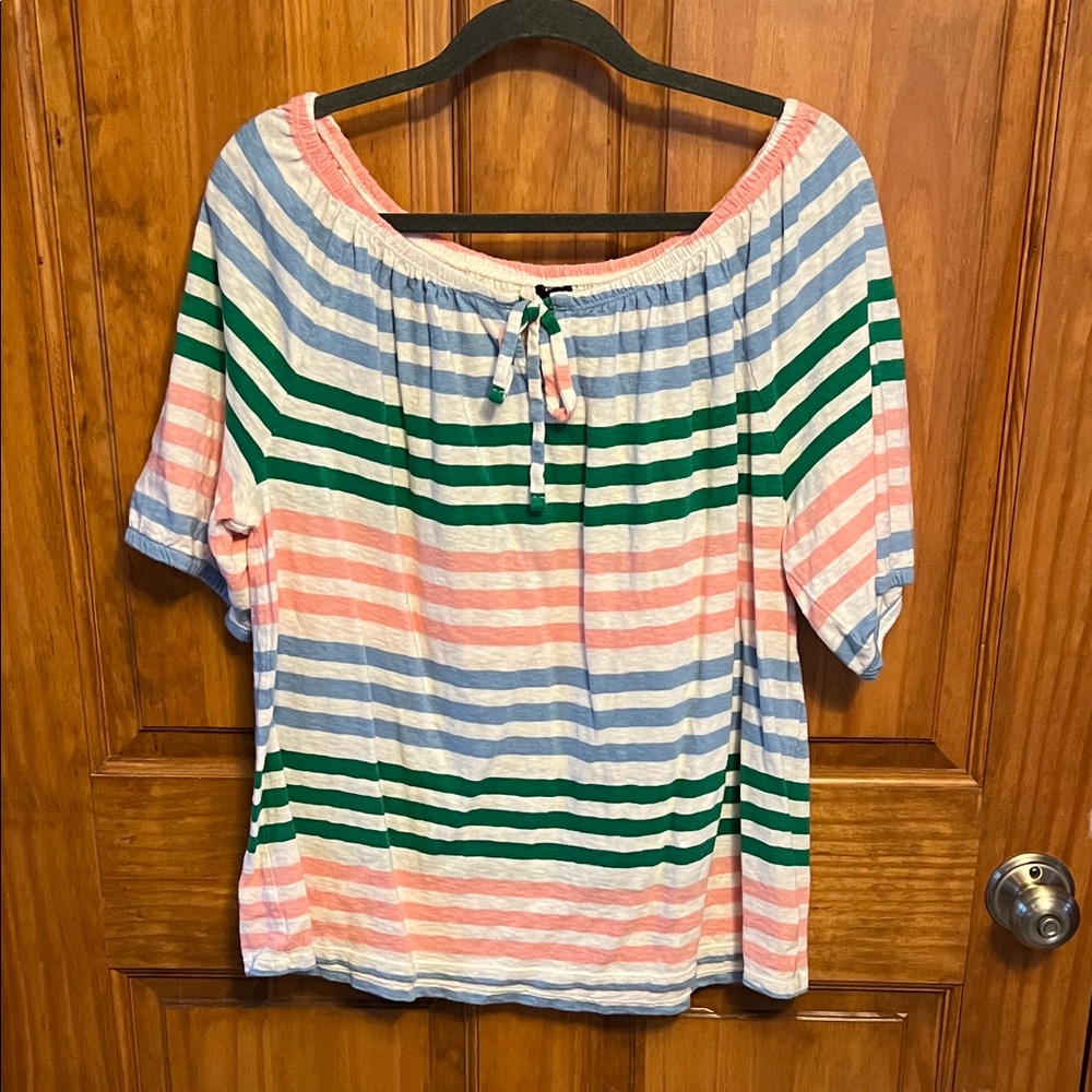 Talbots Striped Off-Shoulder Tunic in Pink, Blue & Green